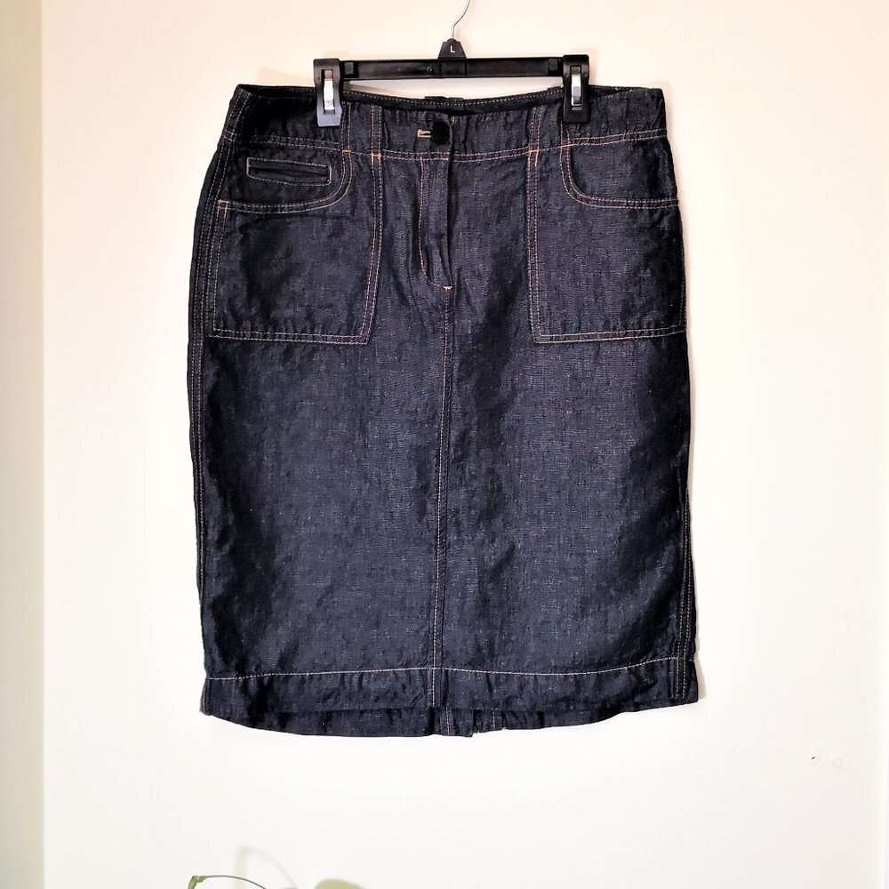 Talbots Linen Cotton Denim Jean Skirt Contrast Stitch Size 10